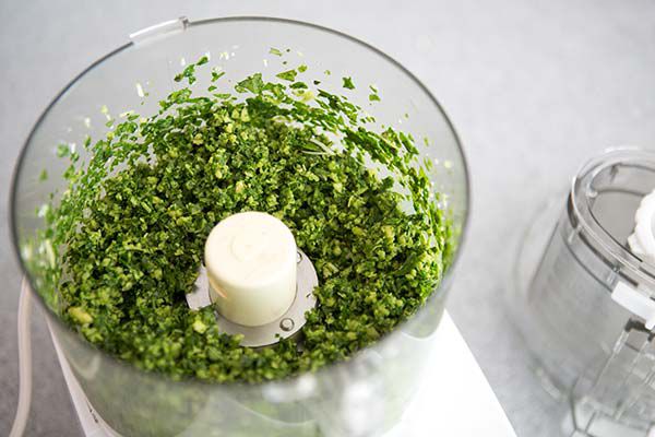 Garlic and cheese blended with the basil mixture