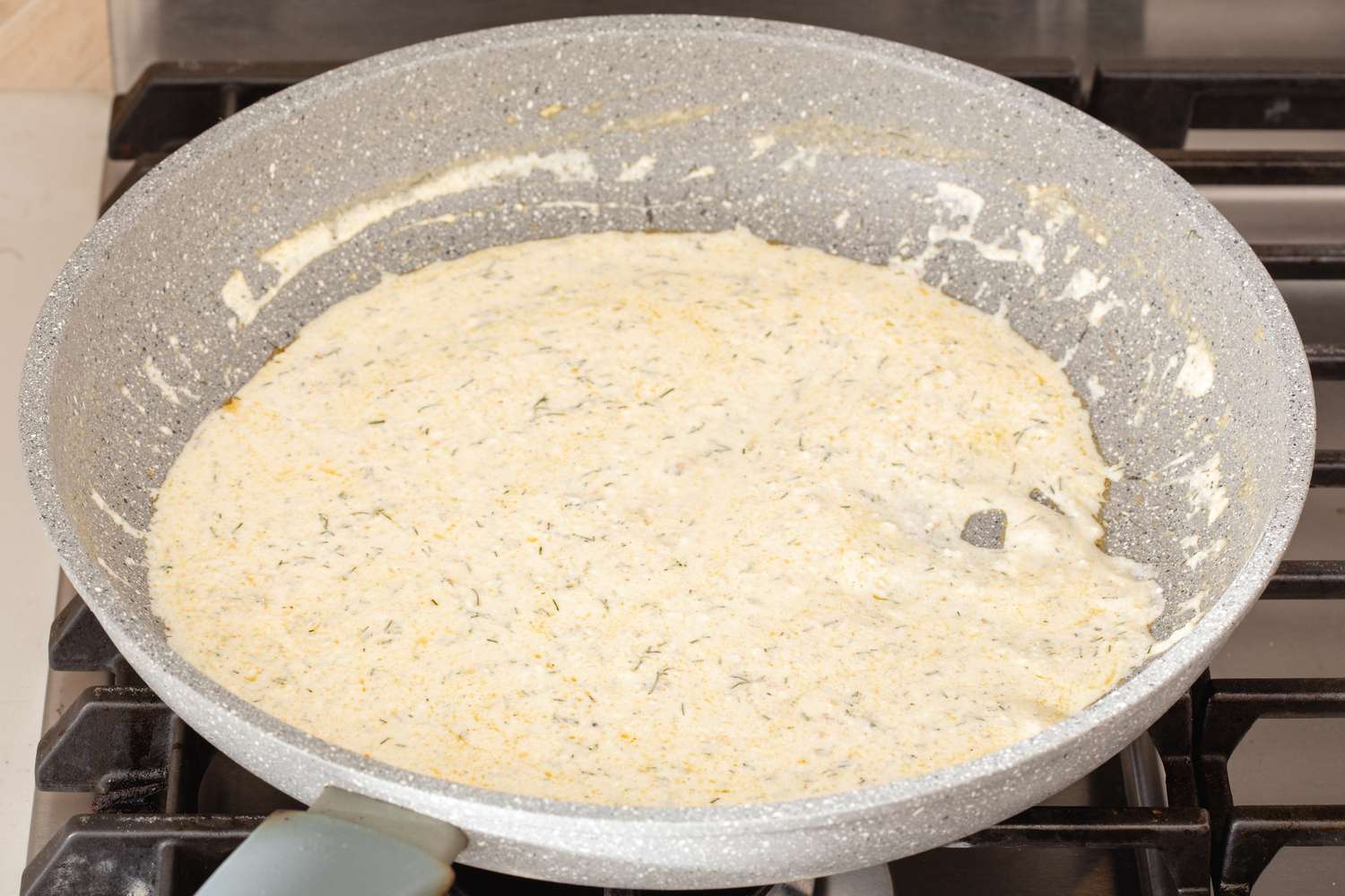 Sauce in a skillet for pork schnitzel.