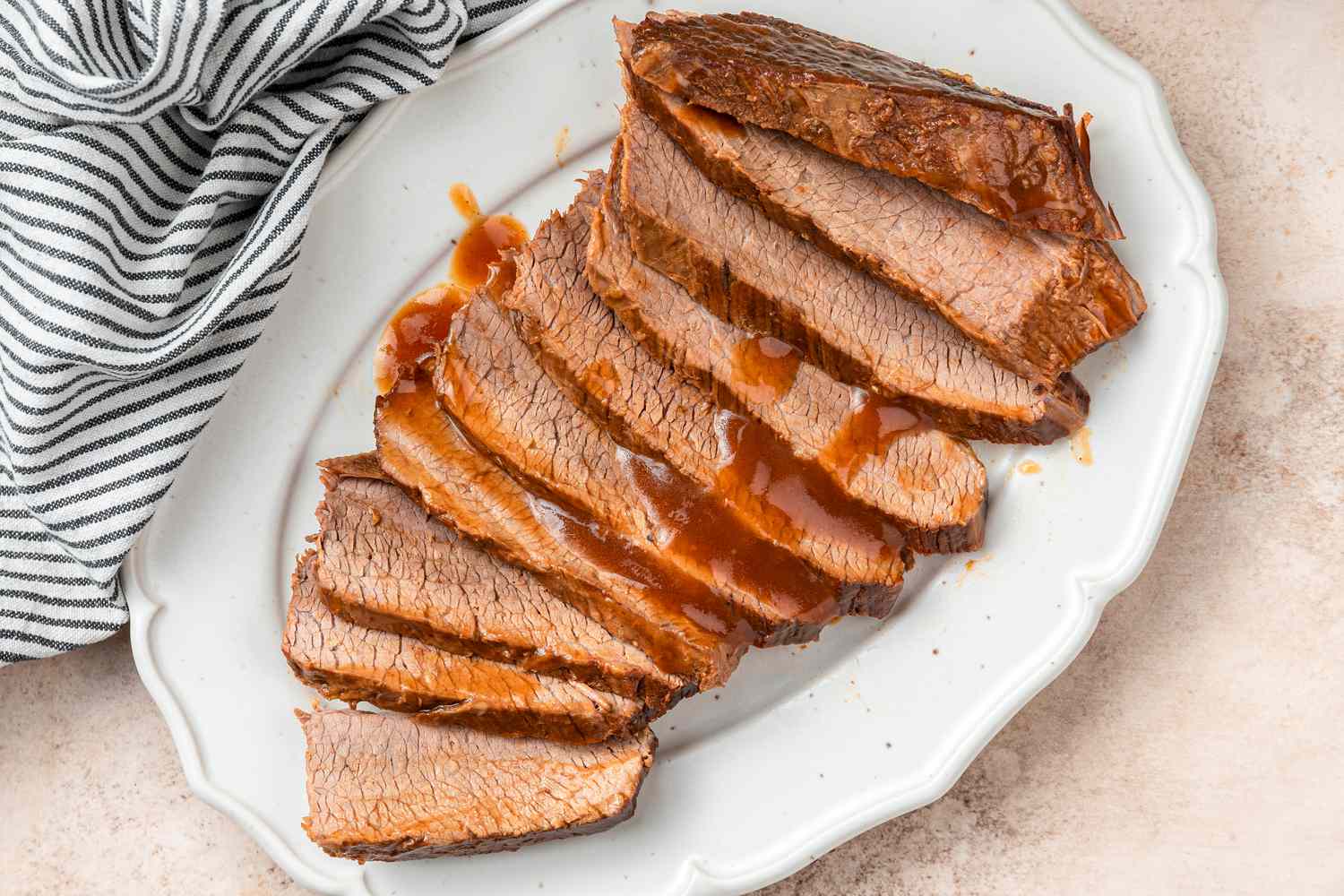 Easy Beef Brisket recipe after cooking in the oven and slicing 