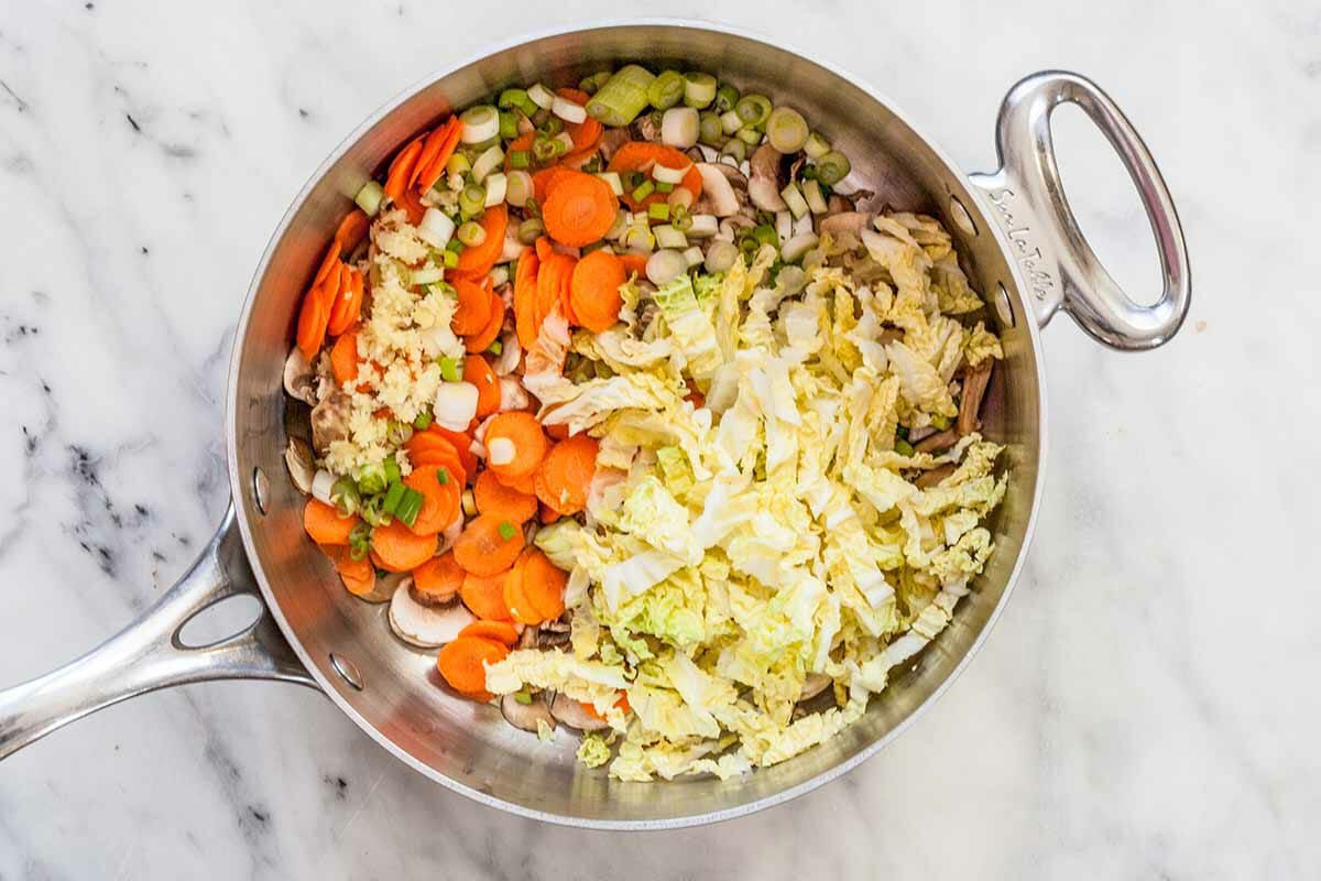 Cook the vegetables for Japanese Ramen Soup in a large pan