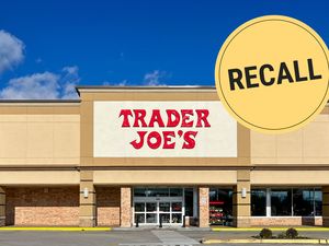 Trader Joes storefront with a yellow circular label stating RECELL overlay