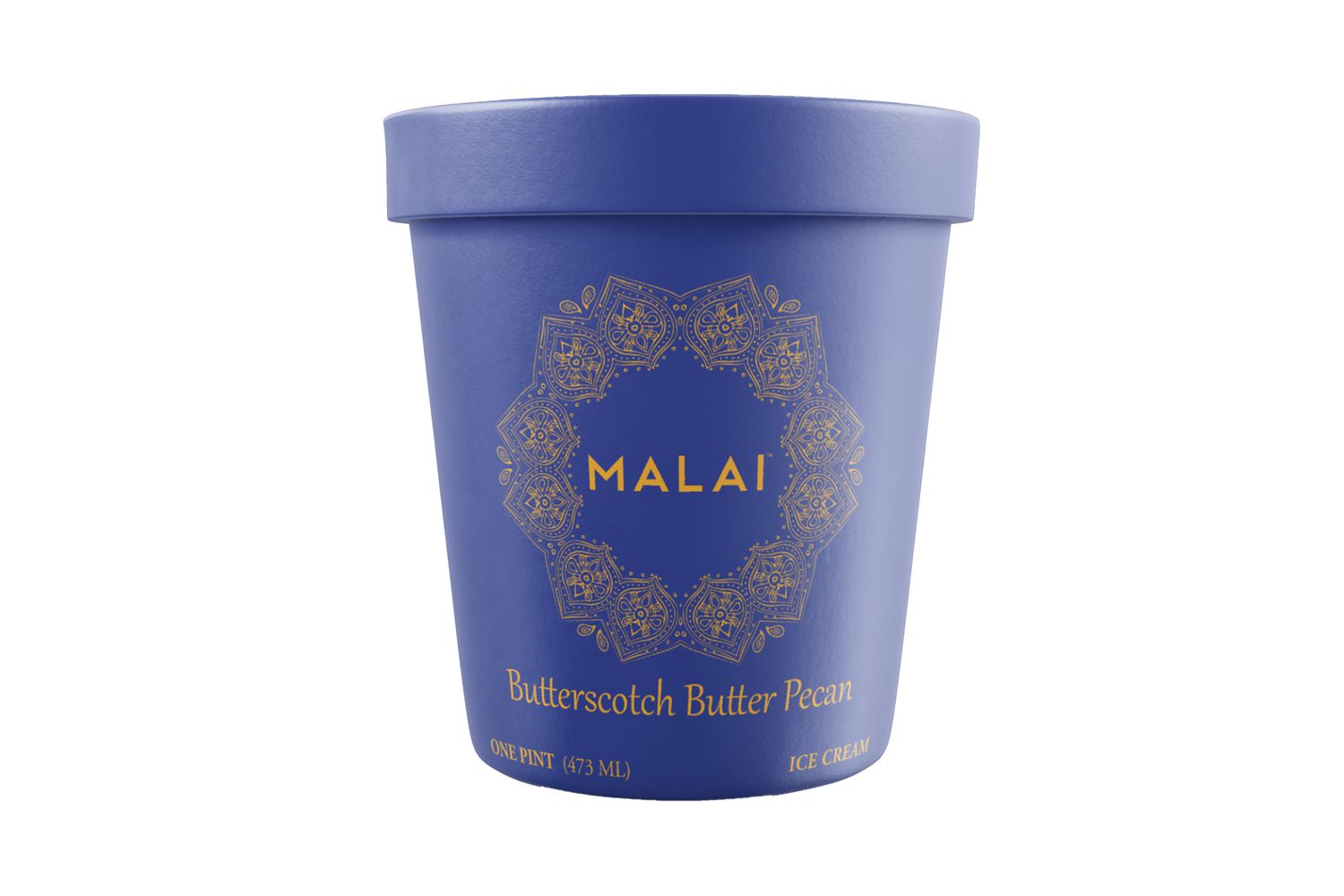 A pint of Malai ice cream in the flavor butterscotch butter pecan