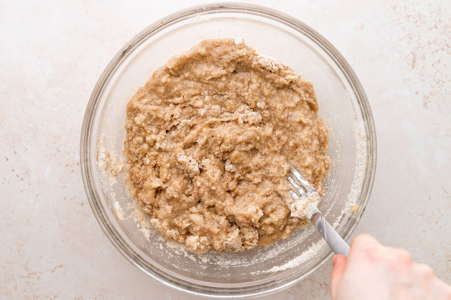 Add dry ingredients into wet ingredients.