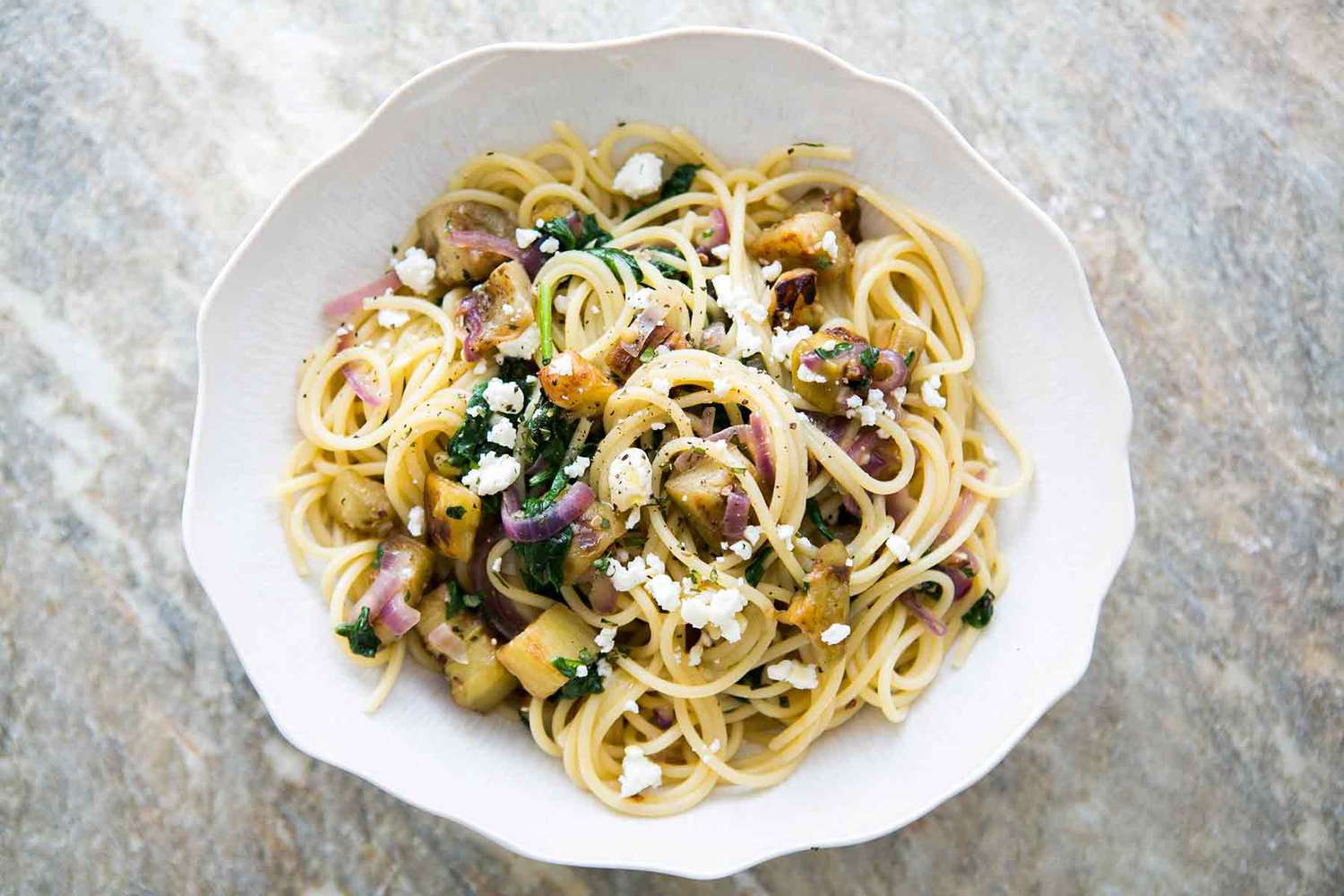 Pasta with Eggplant, Feta, & Mint