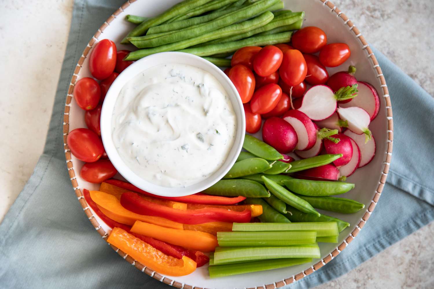 Platter of Vegetables with a Bowl of Veggie Dip