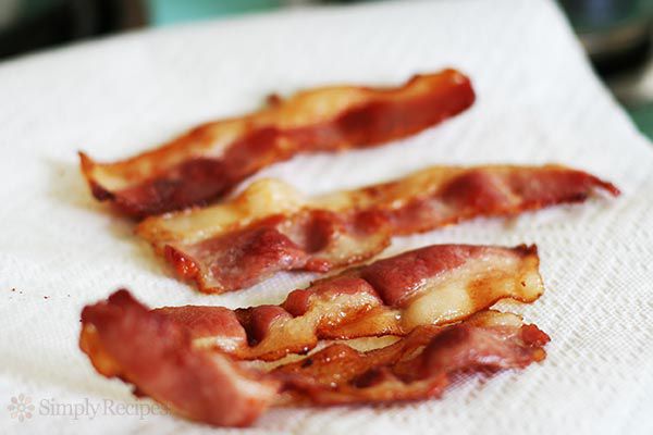 put the cooked bacon on paper towels to absorb excess fat
