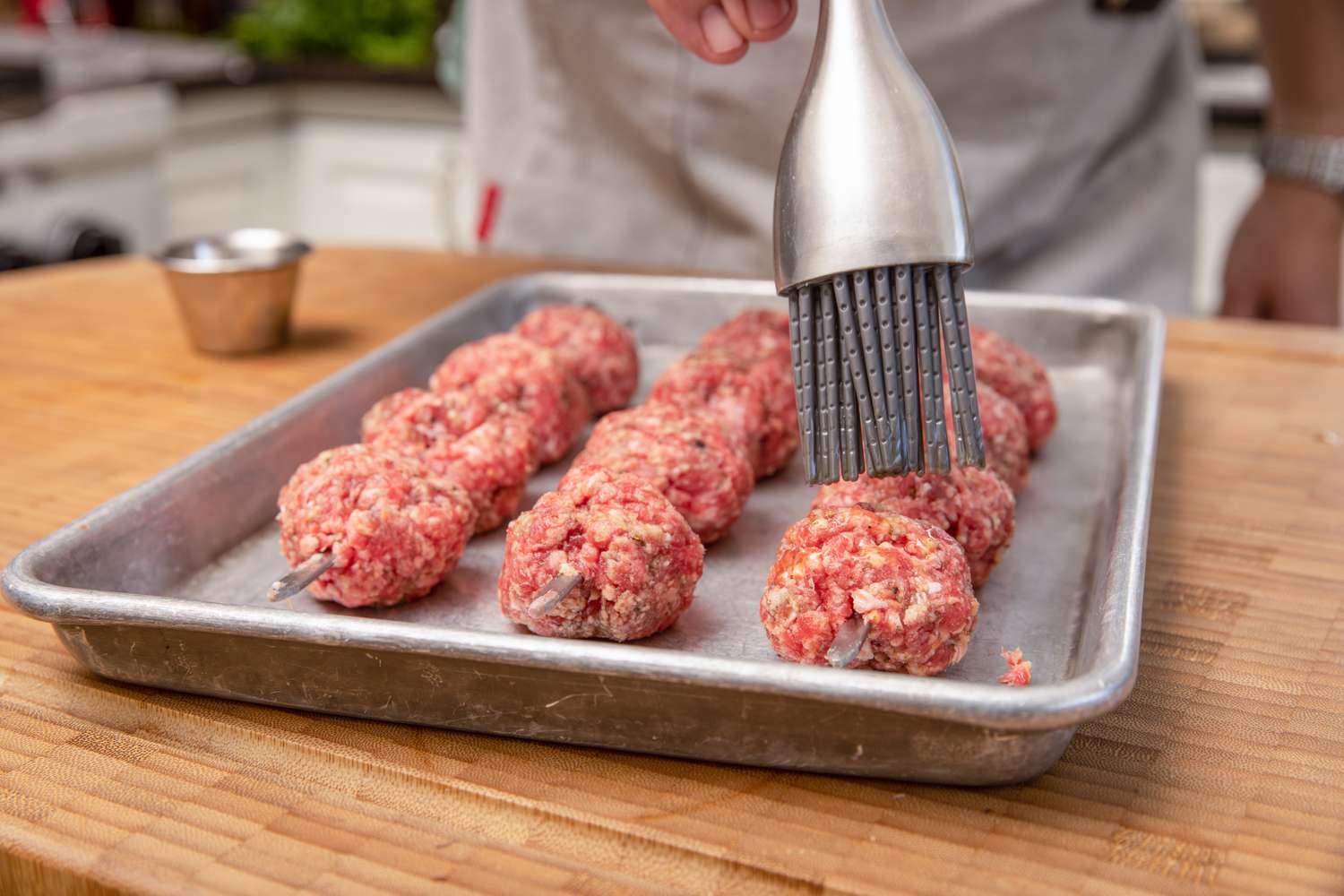 Skewered Meatballs Brushed With Olive Oil