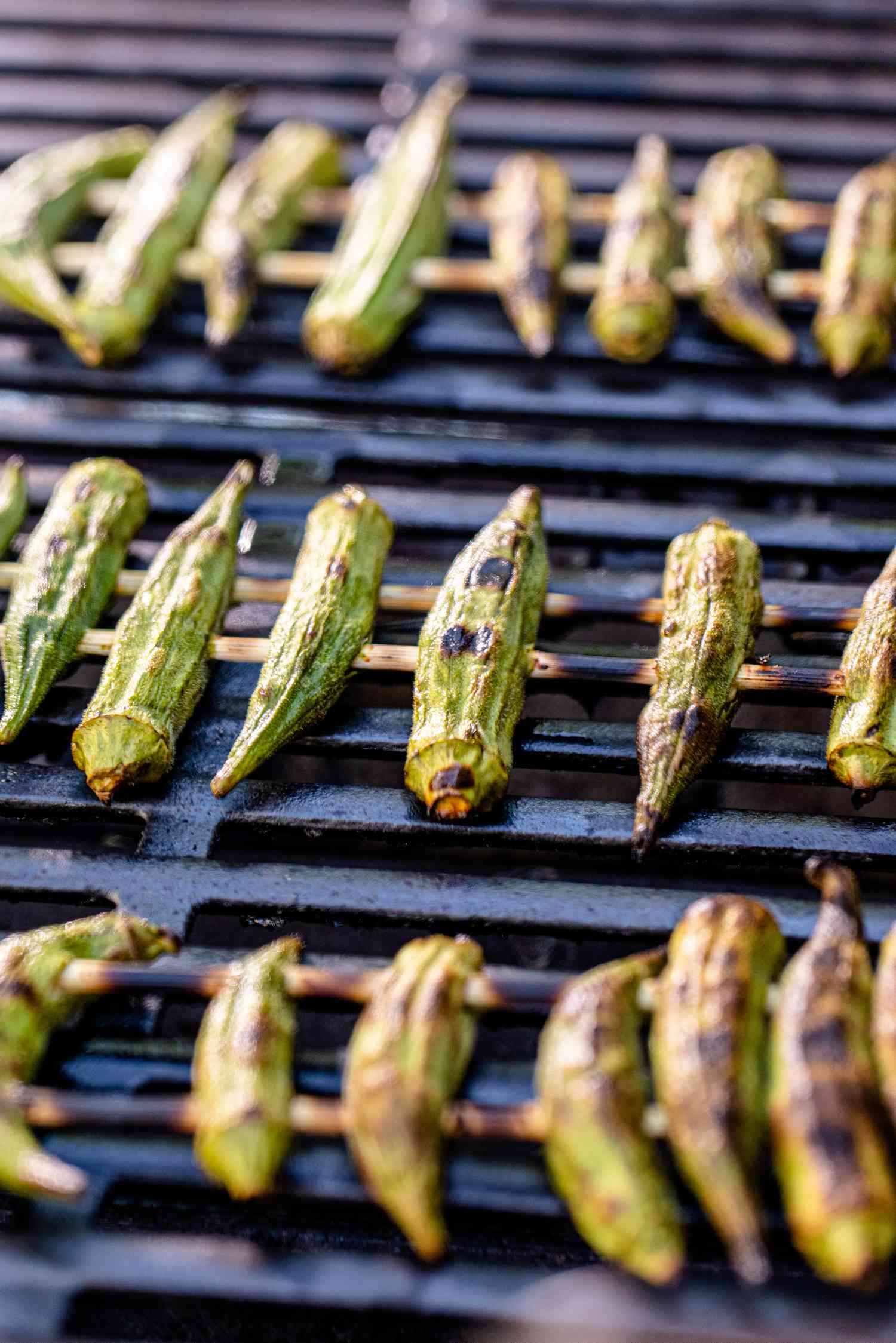 Skewered Grilled Okra on the Grill