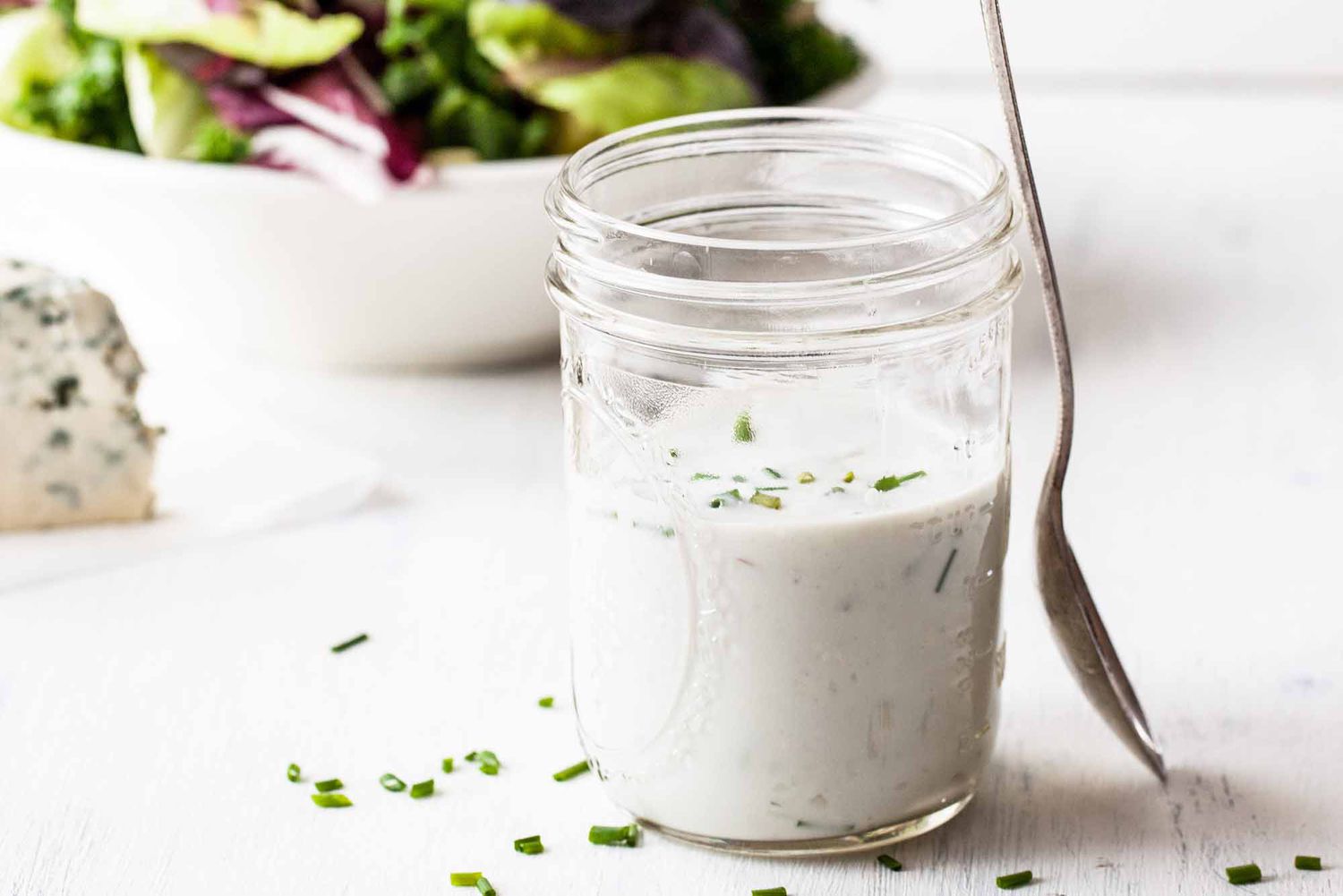 A jar of blue cheese dressing