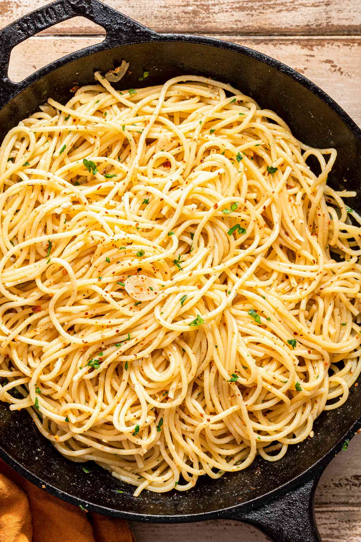 midnight pasta in a cast iron skillet