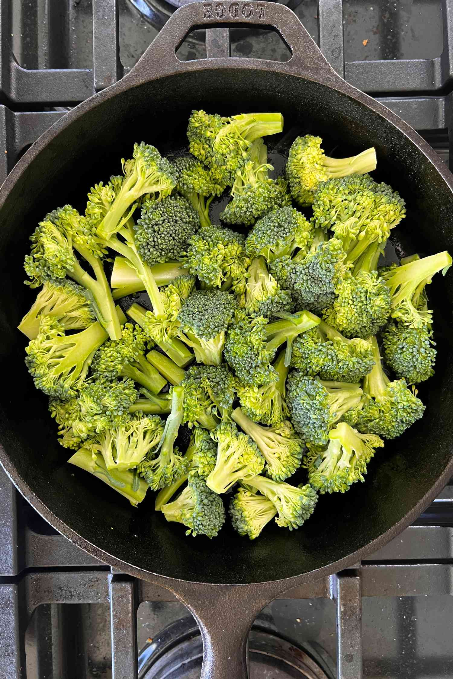 Broccoli on cast iron skillet