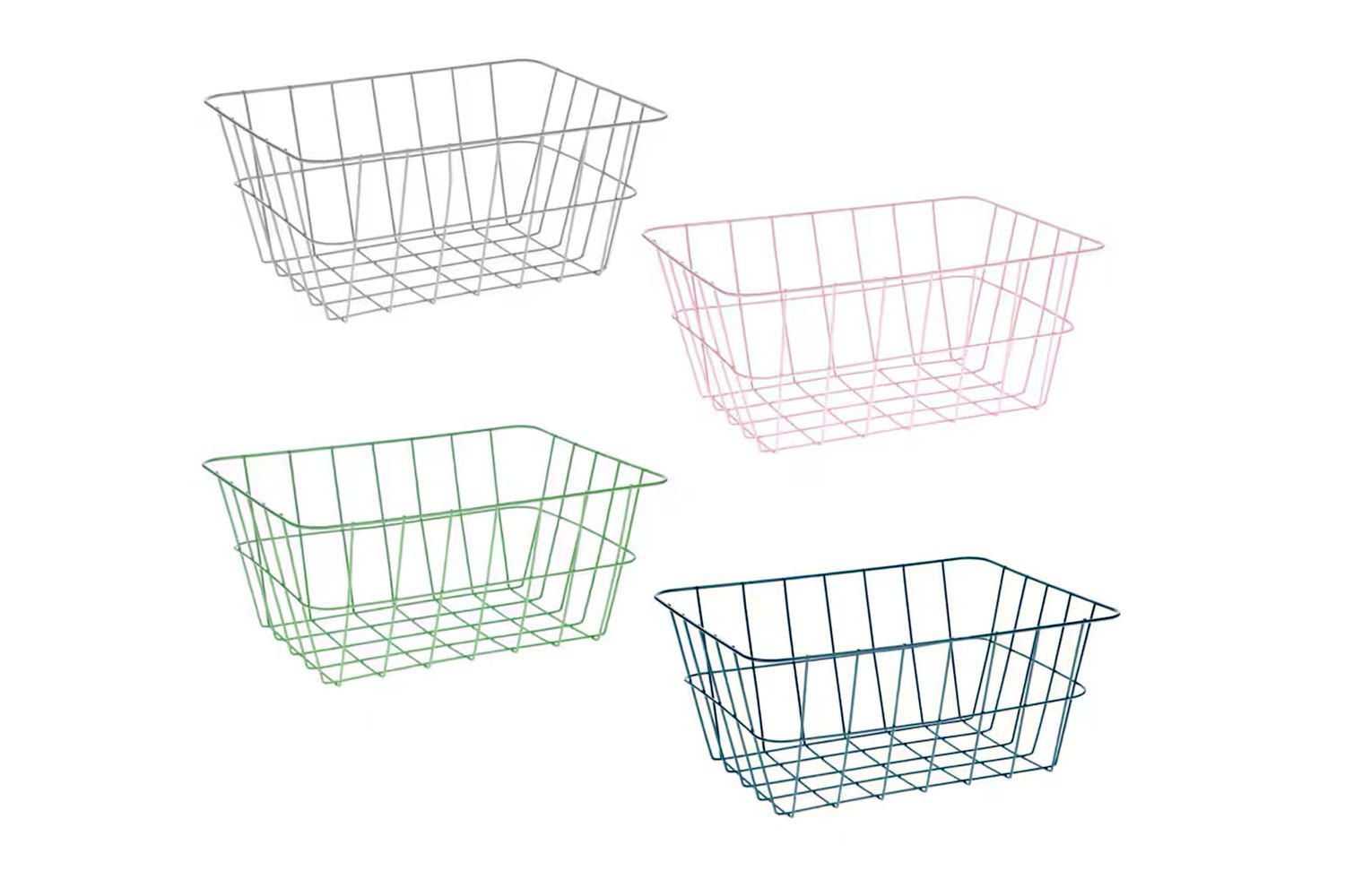 Set of four wire baskets in different shades, functional storage items