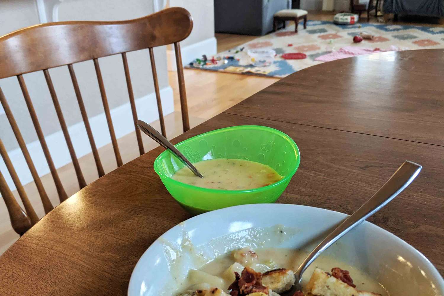 Easy Potato Soup with Bacon on a table
