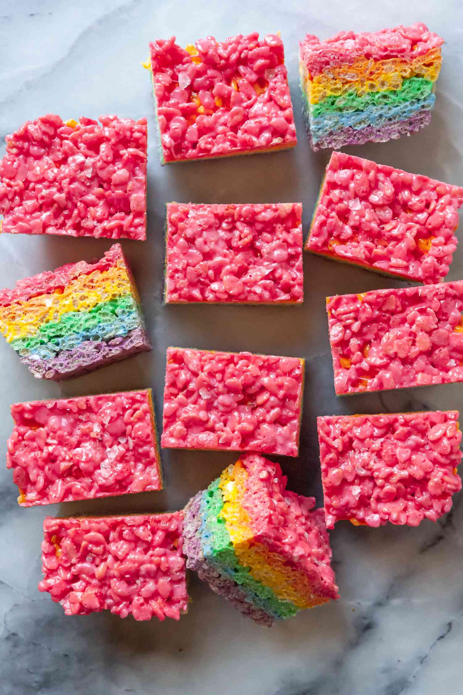 Rainbow Rice Krispies Treats Rainbow Rice Krispies Treats with Some on Its Side Showing Rainbow Colors