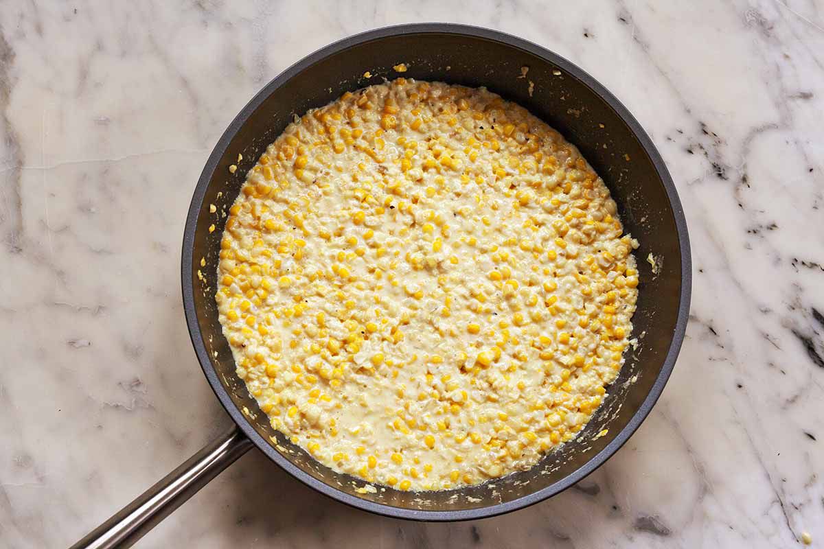 How to make creamed corn in a skillet.