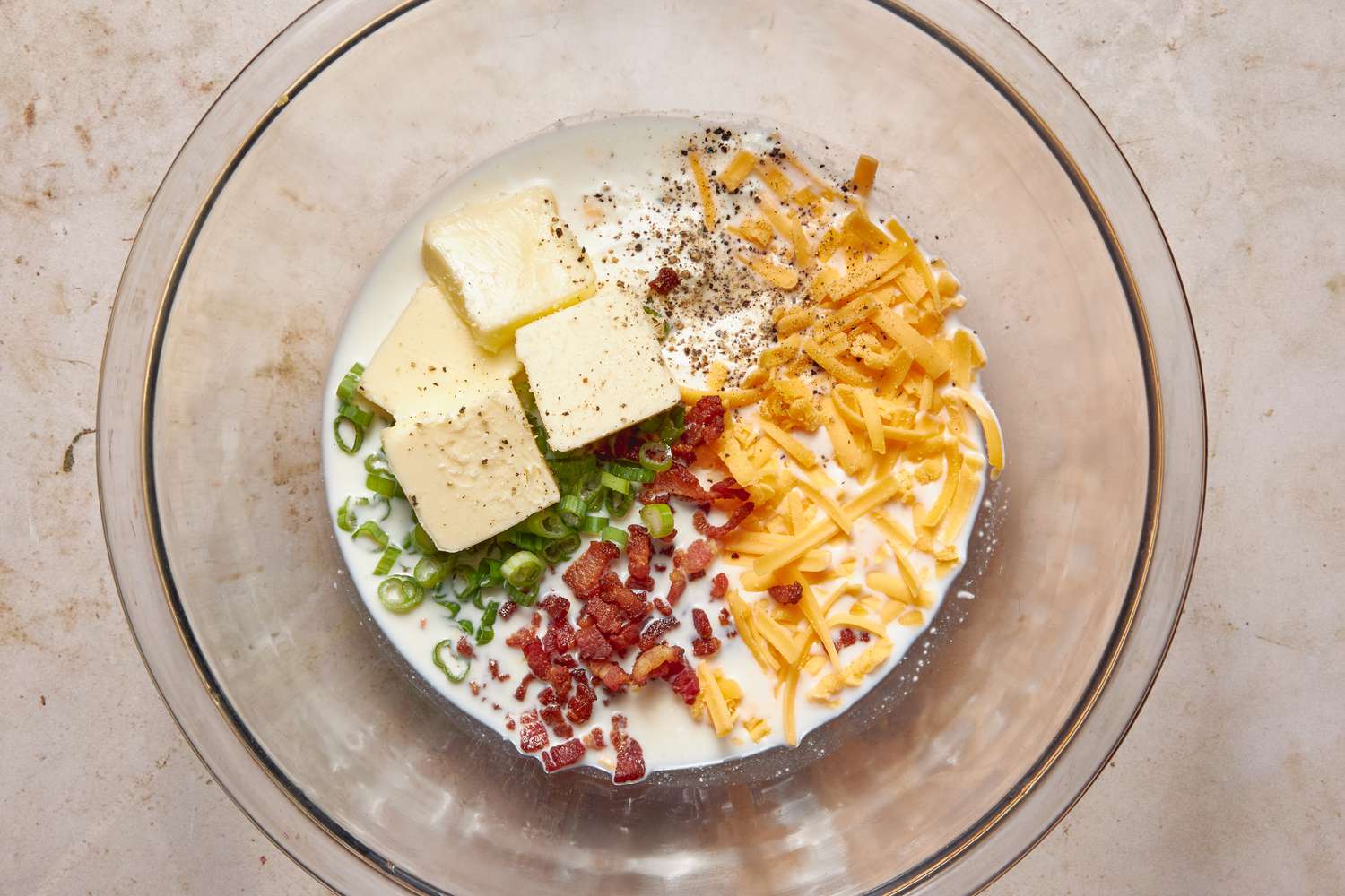 Bowl of twice baked potato filling